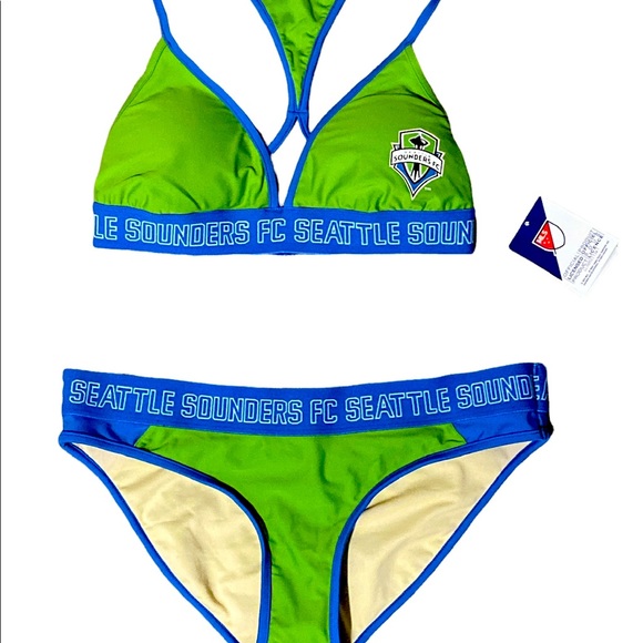 Seattle Sounders Soccer 2 Piece Bikini Swimsuit Green Blue Women’s Medium or XL - Picture 1 of 7